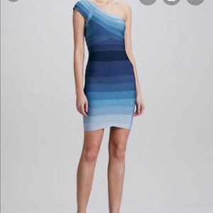 Herve Lerger Ombré blue one shoulder dress